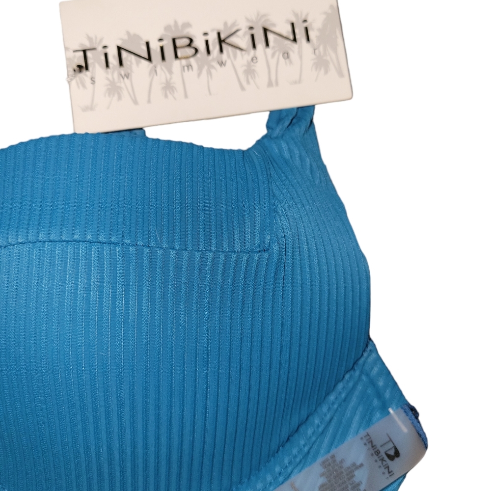 NWT TiniBikini Pagoda Blue Ribbed Underwire Bikini sz L XL *read - Picture 3 of 5